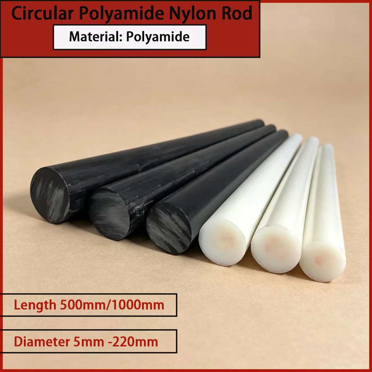 Circular polyamide nylon rod with a diameter of 5mm to 220mm is used to make gears, shaft sleeves, pads, etc