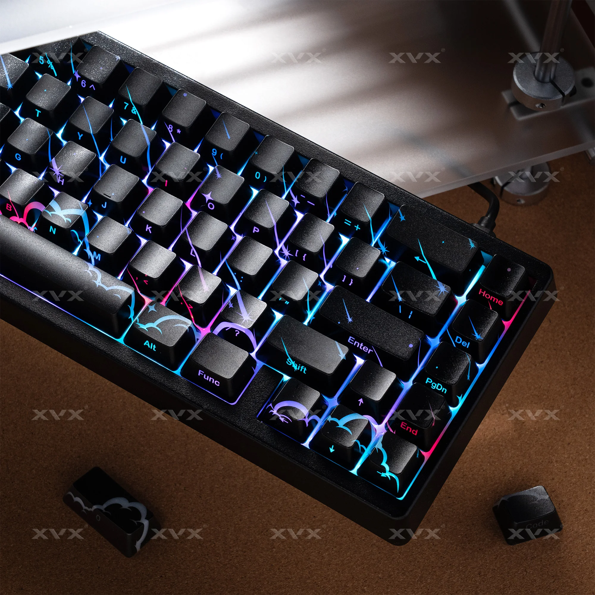 XVX IMD-tech Meteor Pattern Shine Through Keycaps Side Print 118 Keys OEM Black Keycap Set(Only Keycaps)