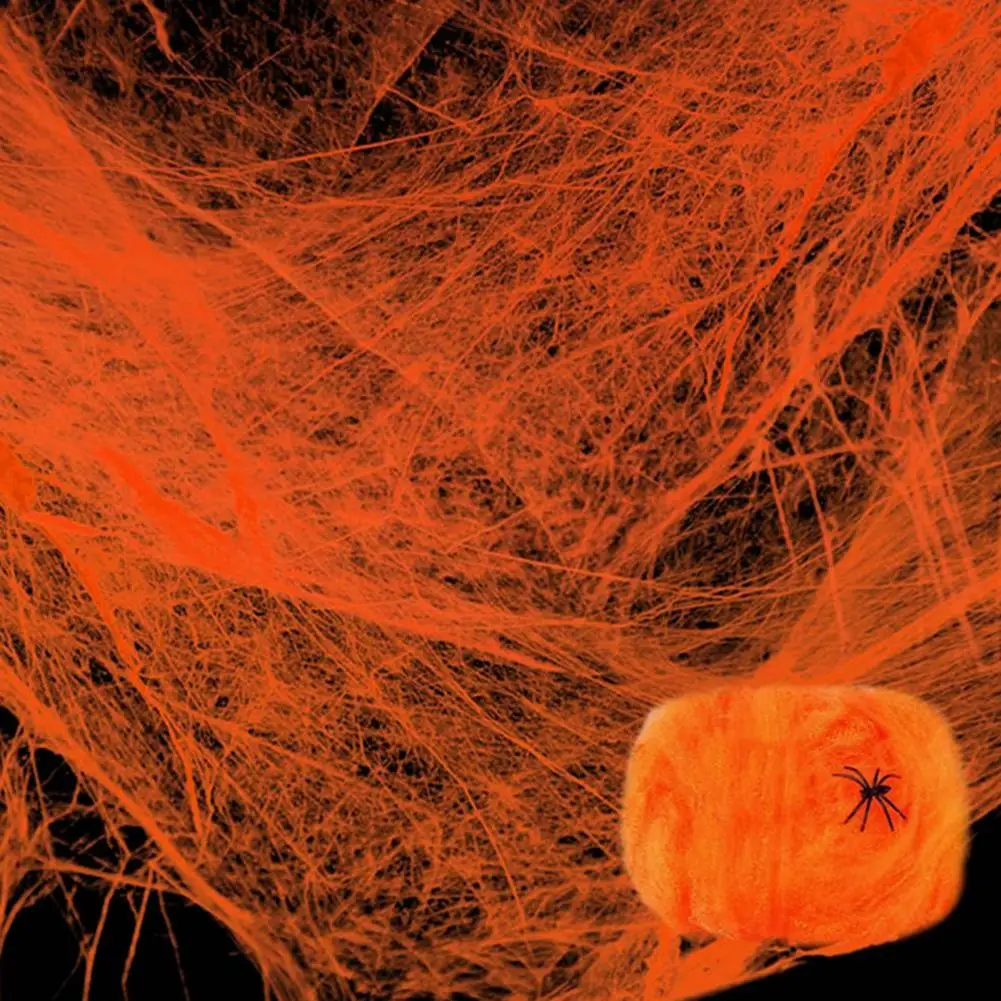 دعائم ديكور شبكية من القطن للهالوين لمشهد الحفلات، دعائم زينة مرنة على شكل شبكة عنكبوت للهالوين لمشاهد الحفلات للهالوين