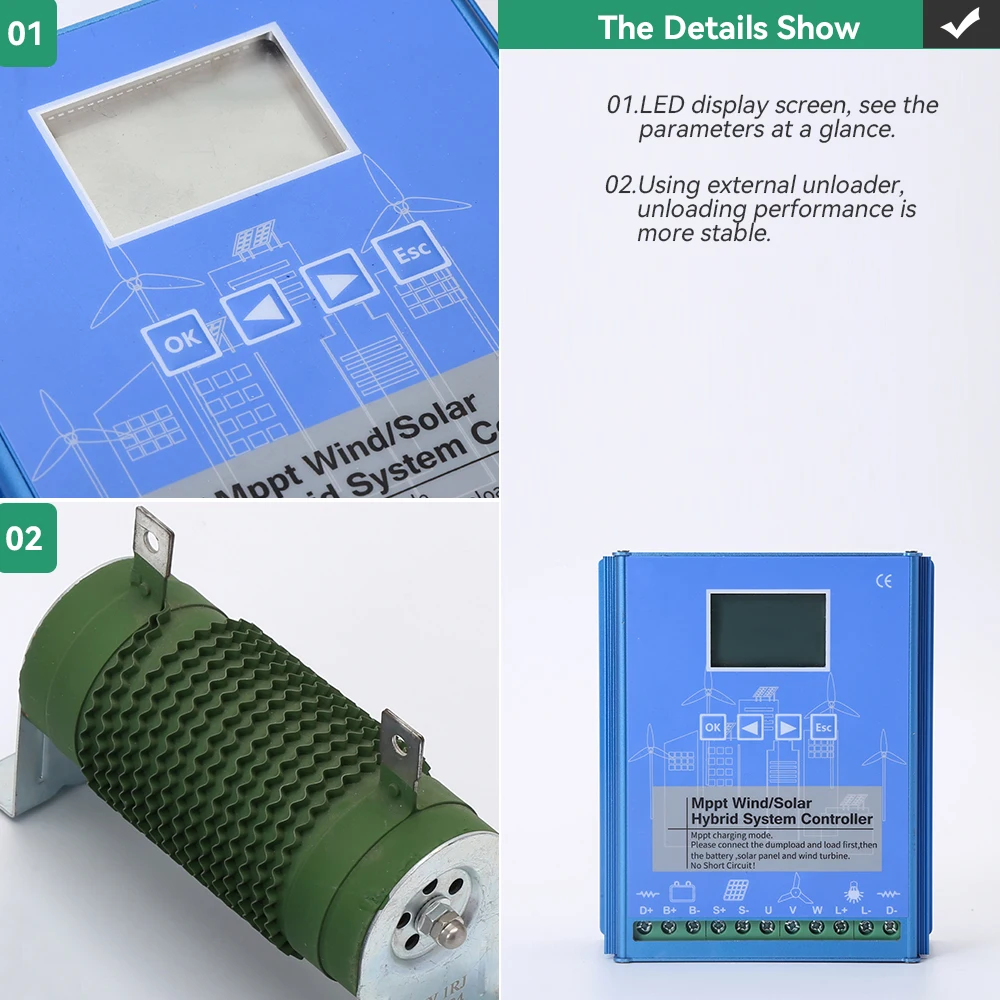 Imagem -02 - Mppt Controlador de Carga para o Sistema Híbrido Solar e Eólico Regulador Automático Uso Doméstico Gerador de Moinho de Vento 2000w 3000w 12v 24v 48v