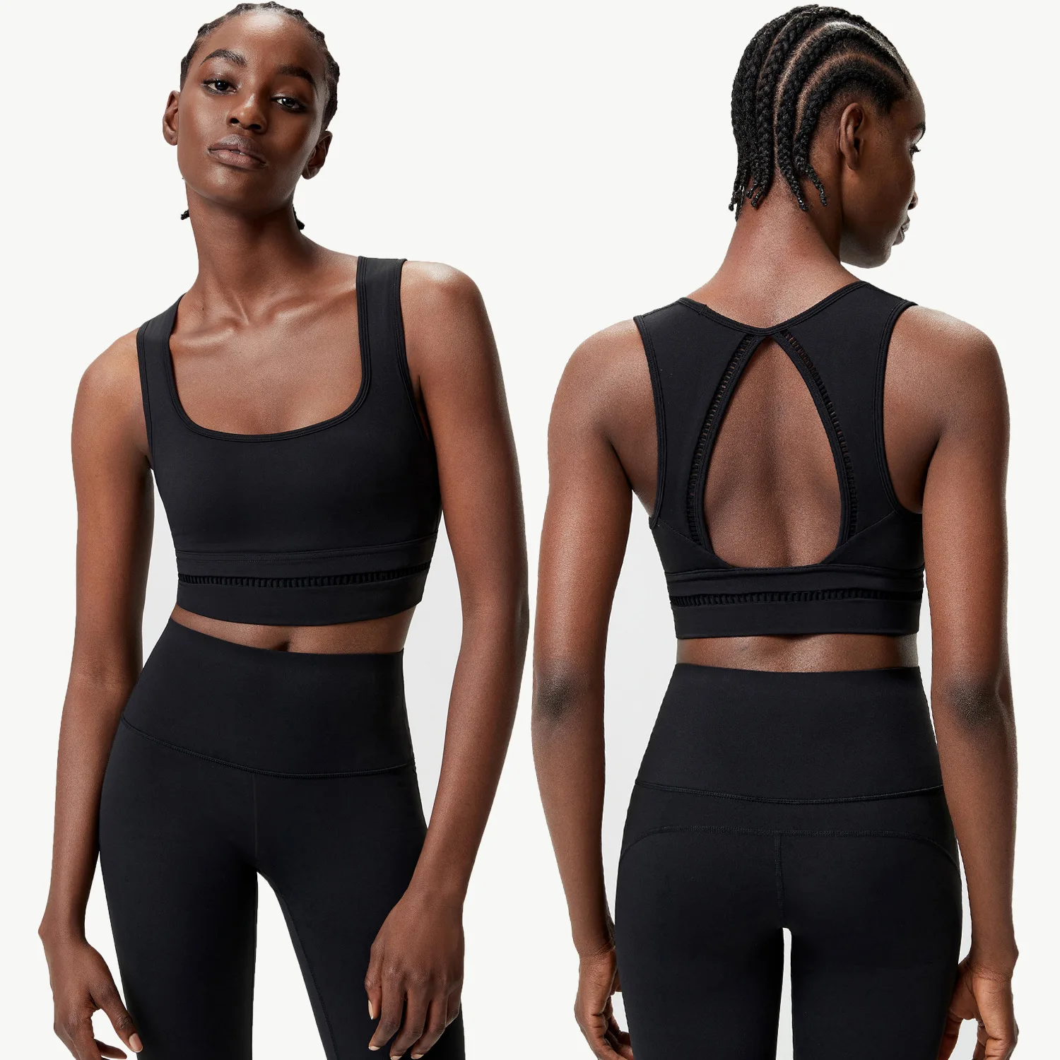 Women 2‑Pcs Yoga Set U Neck Beautiful Back Sports Bra High Waist Split hollow Flare Leggings Pilates Gym Fitness Workout Outfit