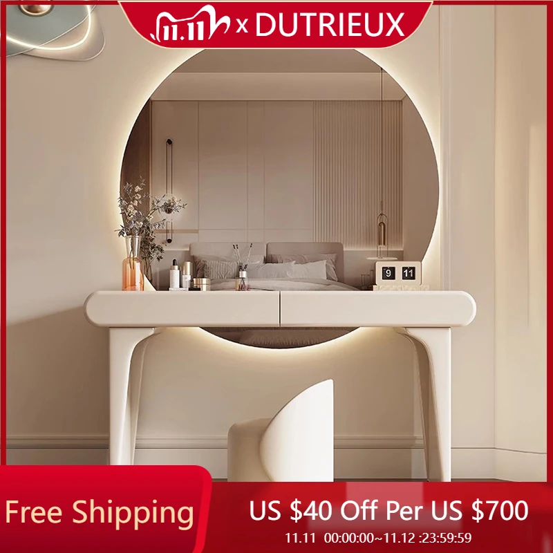 

Modern Women Vanity Table Bedroom White Storage Drawers Dressing Table Mirror Chair Jewelry Wood Vestidores Trendy Furniture