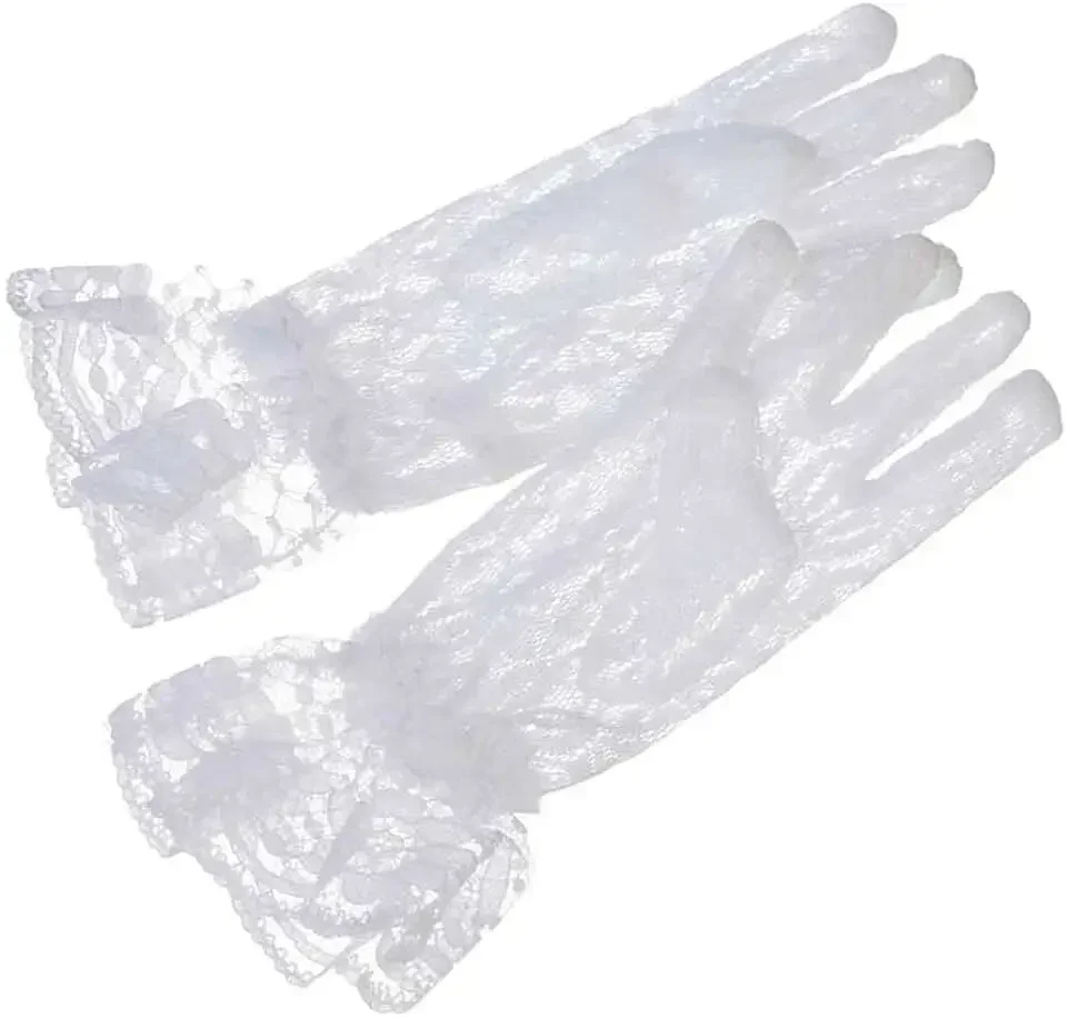 Guantes sexis de tul de malla blanco y negro para mujer, guantes para fiesta de graduación y baile, accesorios para vestido de novia