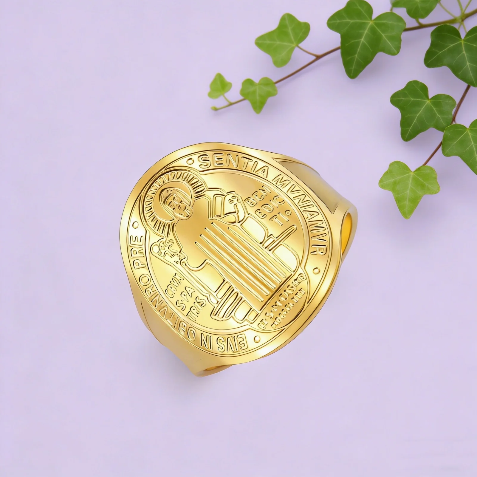 Heiliger Benedikt Medaillenring Vintage SENTIA Offener Ring Edelstahl Verstellbarer Ring Herren- und Damen-Talisman-Schmuck