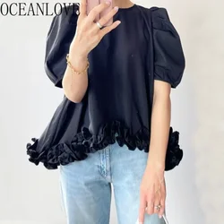 OCEANLOVE Summer Blouses Women Tops Ruffles Japan Style Elegant Vintage Blusas Mujer Irregular Loose Sweet Casual Shirts