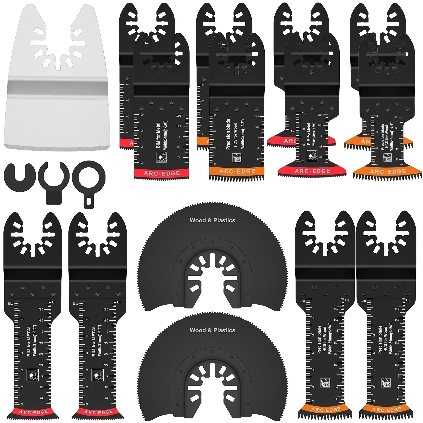 15pcs Multi Tool Blades 31-70mm Oscillating Saw Blades Set Blades Universal Bi-Metal Blades Fast Cutting for Wood Door Frame