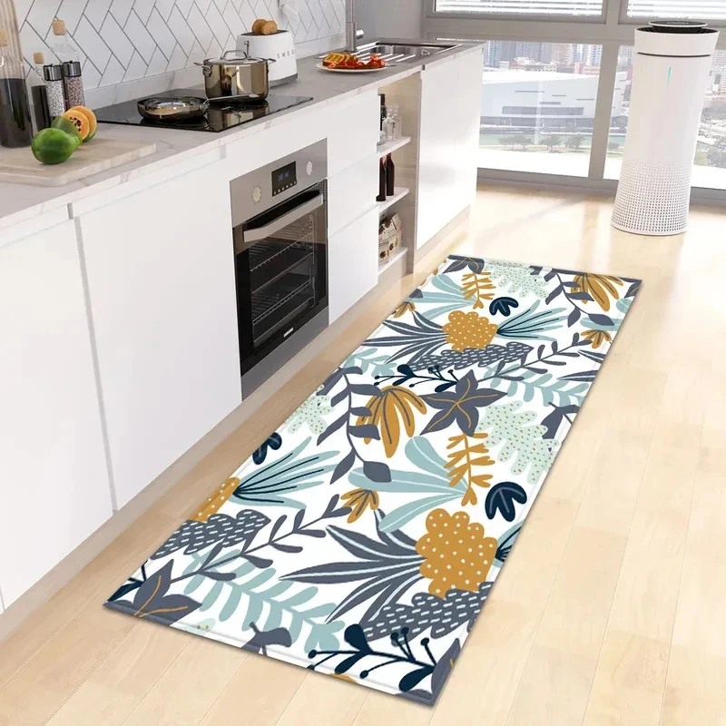 VIKAMA Green Leaves Mat, Tropical Non-Slip Washable Rug for Kitchen, Hallway, Bedside & Living Room Floor