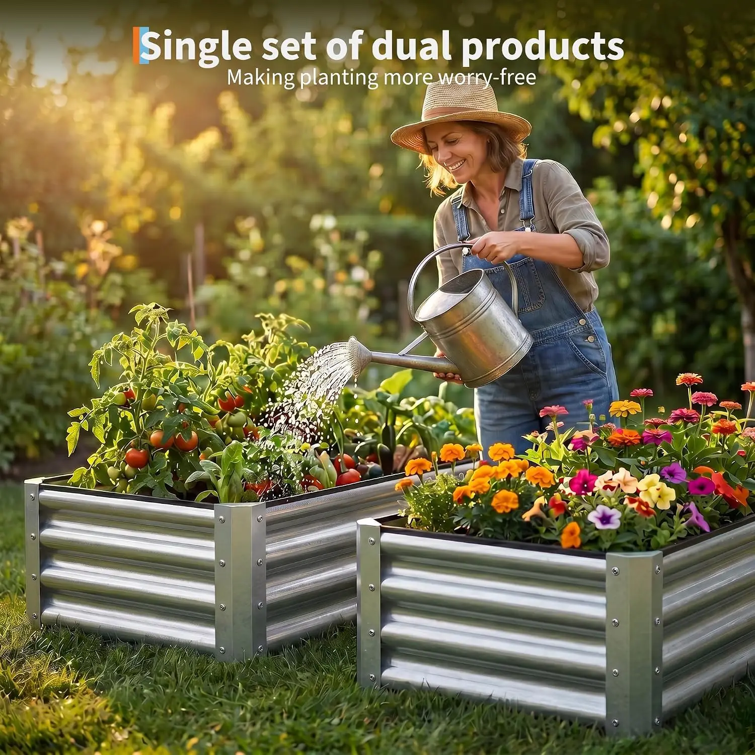 2PCS Land Guard Galvanized Raised Garden Bed Rectangular Planting Bag  suitable for Outdoor Garden Vegetables Flowers vanilla flowers and vegetables
