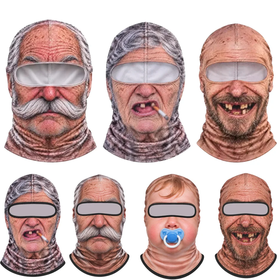 Funny Old Man Ski Mask Realistic Face Balaclava Summer Winter 3D Printed Full Face Mask for Skiing Snowboarding Outdoor Sports