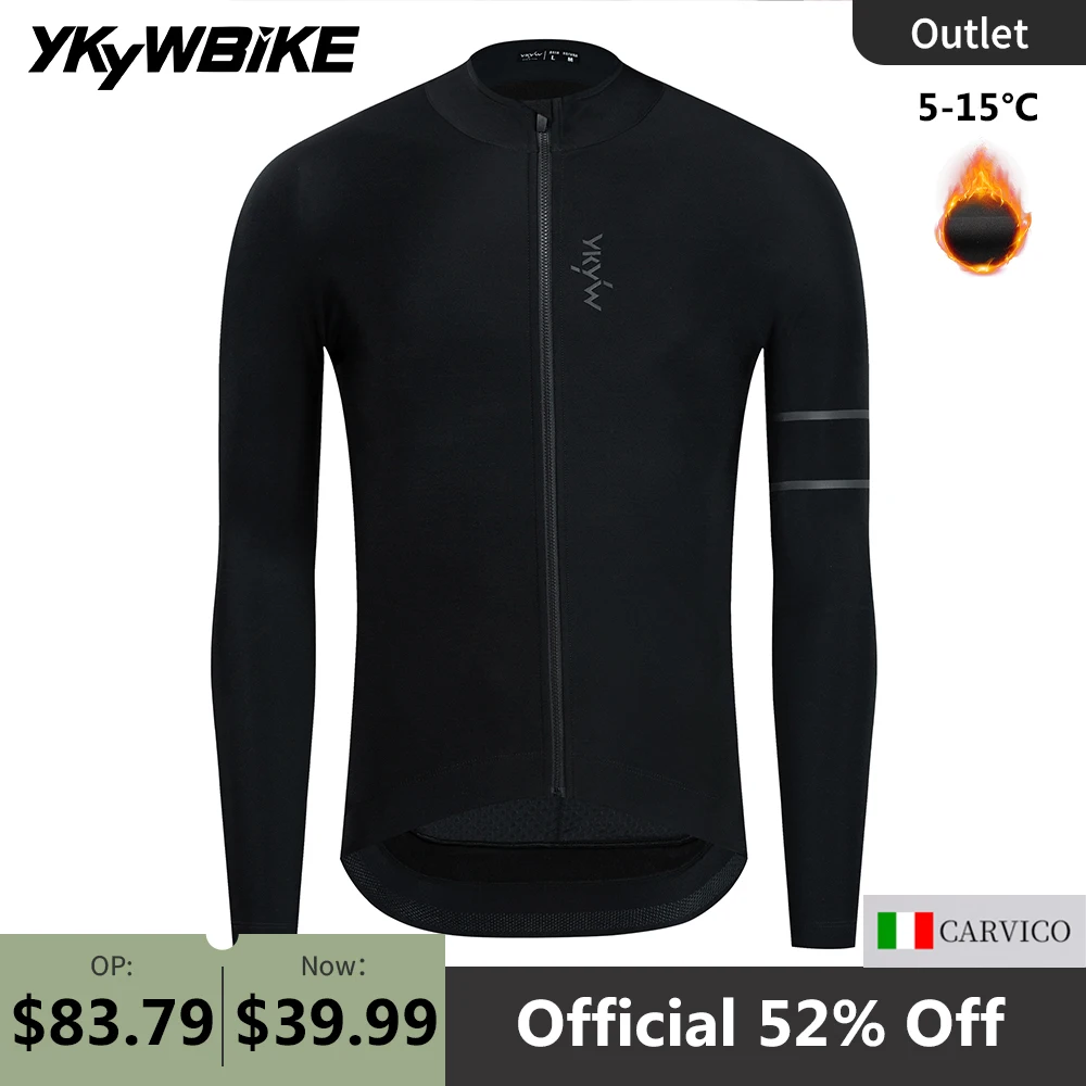 

YKYWBIKE Men Cycling Jersey 5-15°C Autumn Warm Fleece Jacket Road Bike Clothing MTB Road Bike Top Carvico Bicycle Shirt