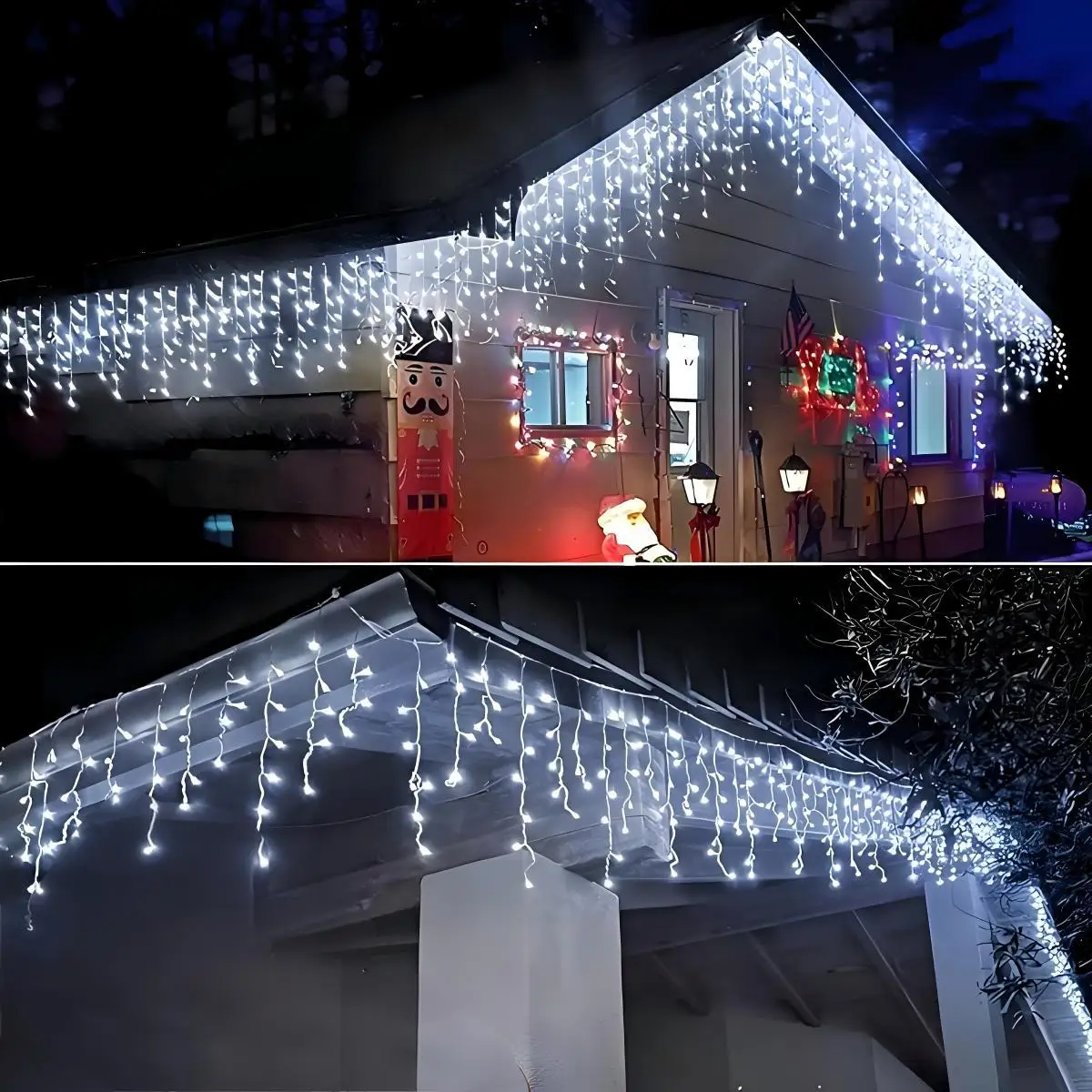 أضواء سلسلة جليد Led، زينة عيد الميلاد تعمل بالطاقة الشمسية فناء حديقة أضواء الزخرفية شرفة ديكور جو المنزل في الهواء الطلق