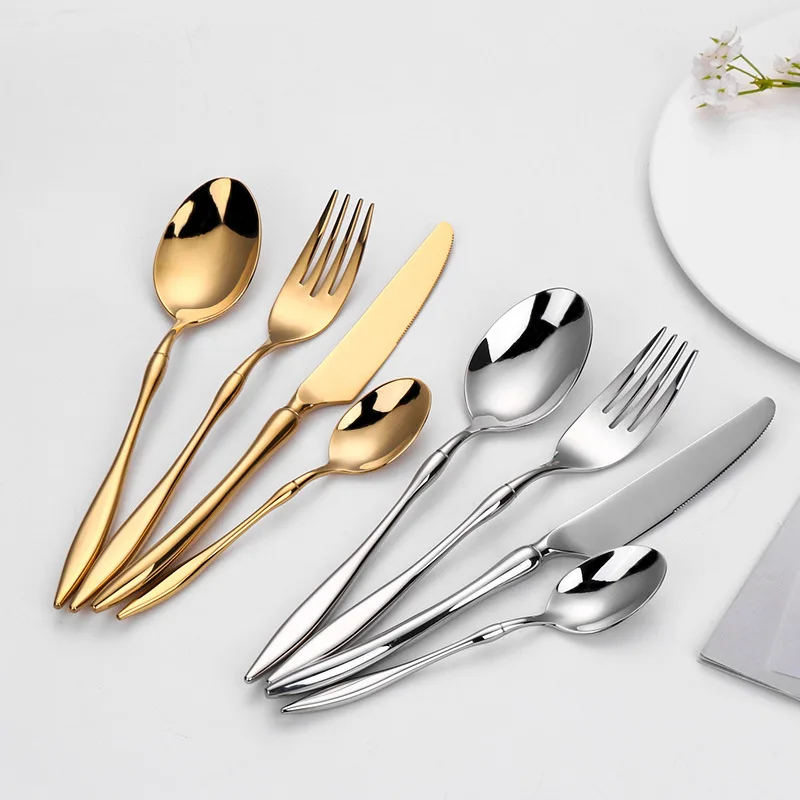 4pcs Tableware Set 18/10 Stainless Steel Dinnerware Luxury Cutlery Western Knife Spoon Fork Set Kitchen Utensils Sliver Flatware