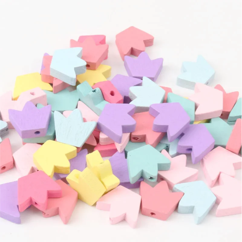 50pcs 13x15mm Mixed Crown Pattern Natural Wooden Spacer Beads For Jewelry making DIY KL40