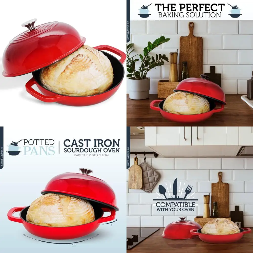 

Artisan Bread Baking - 10 Inch Enameled Cast Iron Bread Cloche for Authentic Dutch Oven Baking Experience