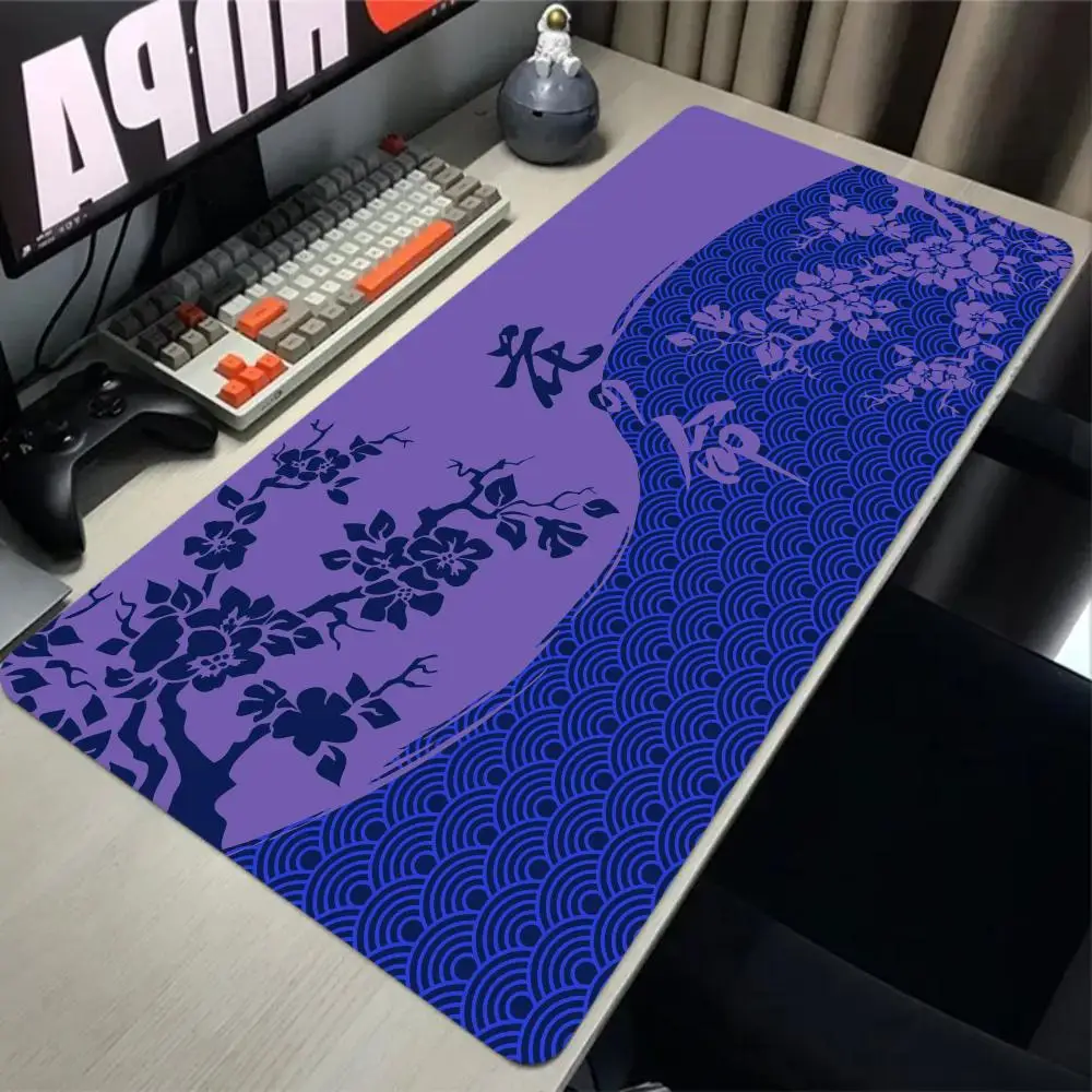 Japan Black And White Sakura Mouse Pad 90x40cm PC Suture Edge Desk Mat Cherry Blossom Rubber Mousepad Office Rug Gamer Keyboard