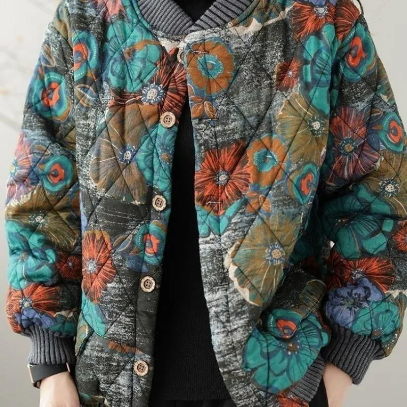 2024 New Women Down Cotton Coat Winter Jacket Female Short Parkas Warm Loose Large Size Printing Outwear Leisure Time Overcoat