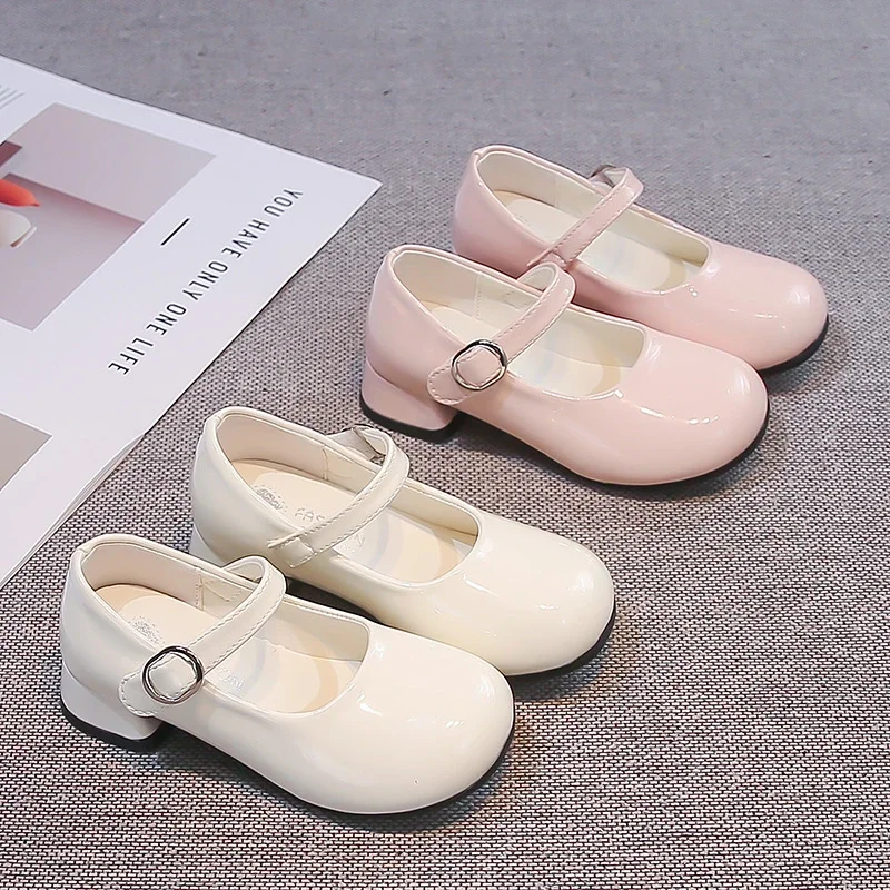 Kids Leather Shoes Soild Color Versatile Girls Princess Shoes Hook&loop 2026 New Fashion Children Casual Shoes Non-slip Trendy