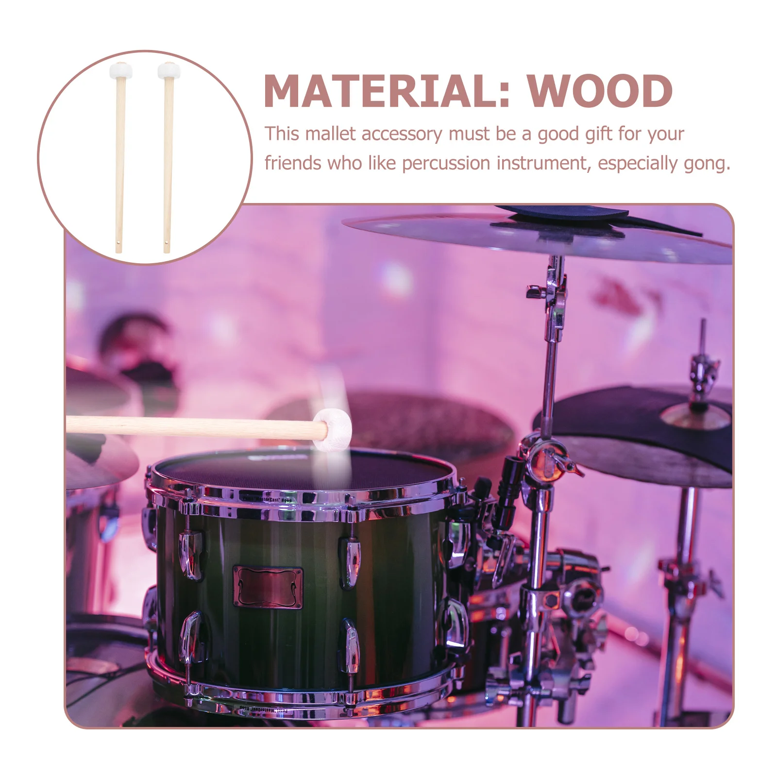 

2pcs Small Hammer Wood Chinese Gong Mallet Rubber Head Wooden Handle For Percussion Instrument Gong Accessories Performance Use