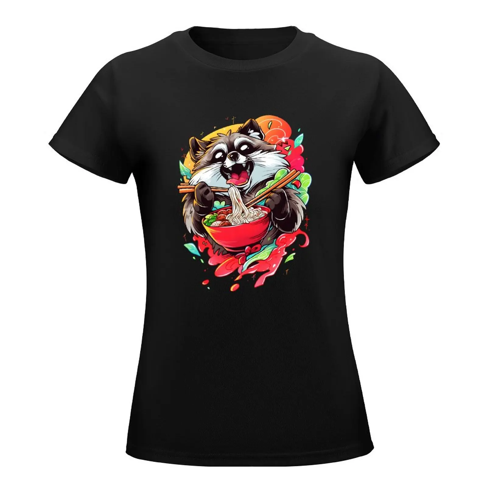 Anime Racoon Ramen Lover T-Shirt animal prinfor heavyweights female new edition Women t shirt