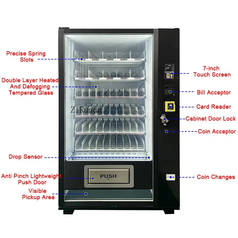 Smart vending machine 7-inch touch screen, refrigerated beverage and snack combination machine MDB