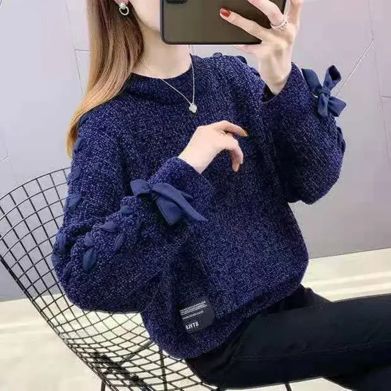 Purple Pullover Round O Neck Ladies Sweaters Knitted Top Women Promotion Korean Fashion Style Autumn Winter 2024 Clothes L275