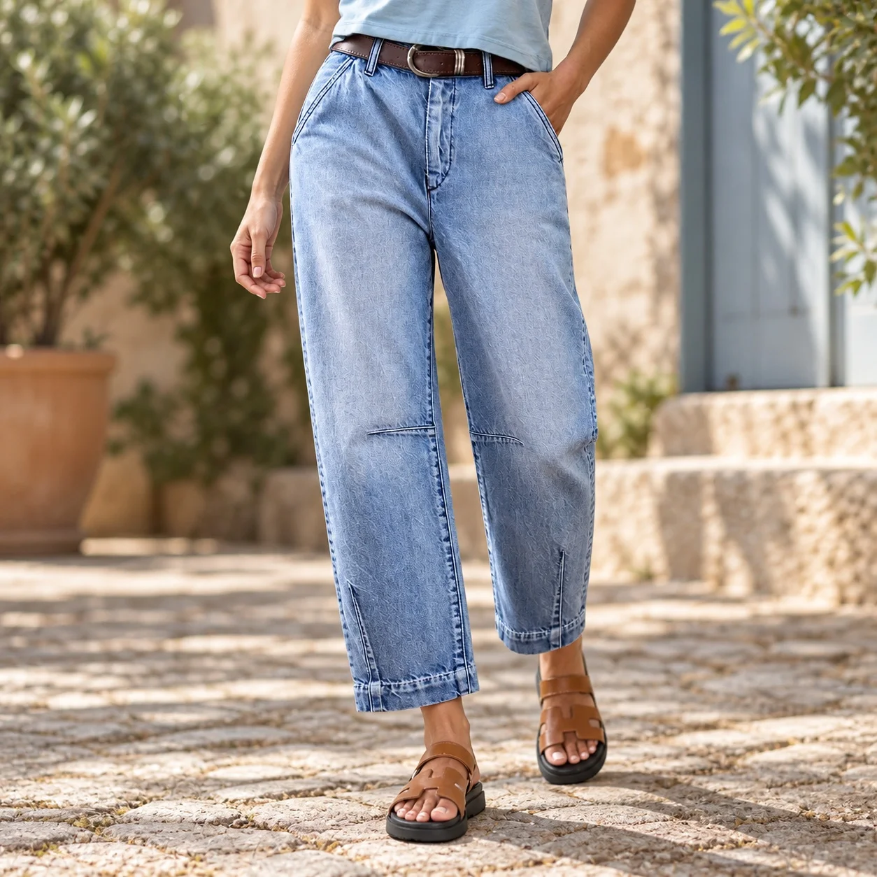 Wide Leg Straight Leg Pants High Waist with Cropped Slight Stretch Patchwork Edgy Street Regular Thickness Autumn Women Jeans