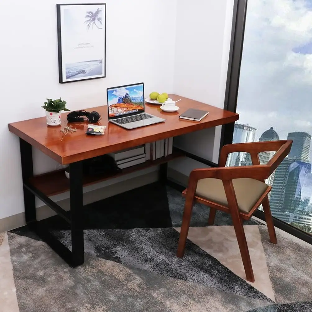 Pine Wood Game Table with Bookshelf Metal Stand Writing Table, Modern Office Furniture (Size : 110.2x39.4x29.5inch)