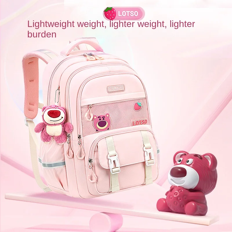 Disney Lotso Girl School Bag Primary Middle High Student Shoulder Orthopedic Backpack Leisure Fashion Large Capacity Mochilas