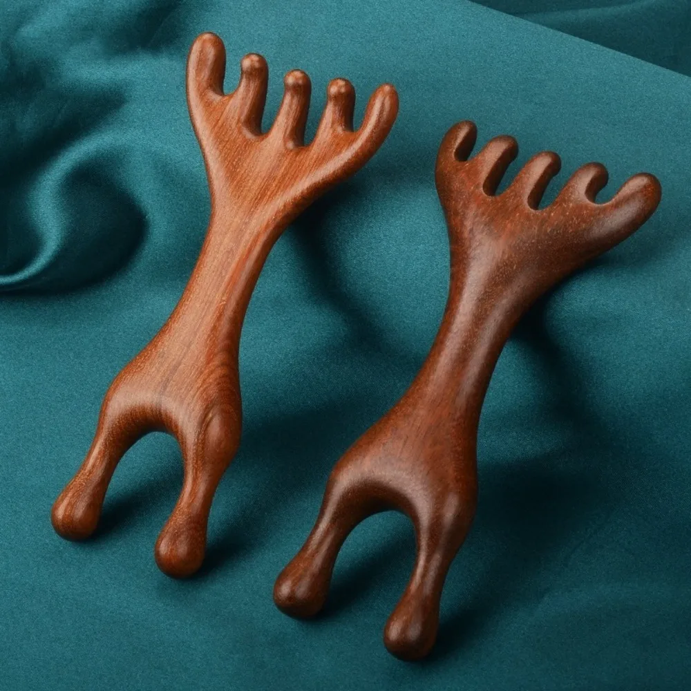 

New 1Pc/2Pcs Double Headed Body Meridian Massage Comb Sandalwood Wide Tooth Wood Therapy Massage Comb Deer Antlers