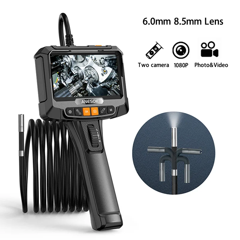 5inch Industrial Endoscope 2way 360° Rotation Handheld Borescope Camera With 6.0mm/8.5mm Single Dual Lens For Automotive Engine