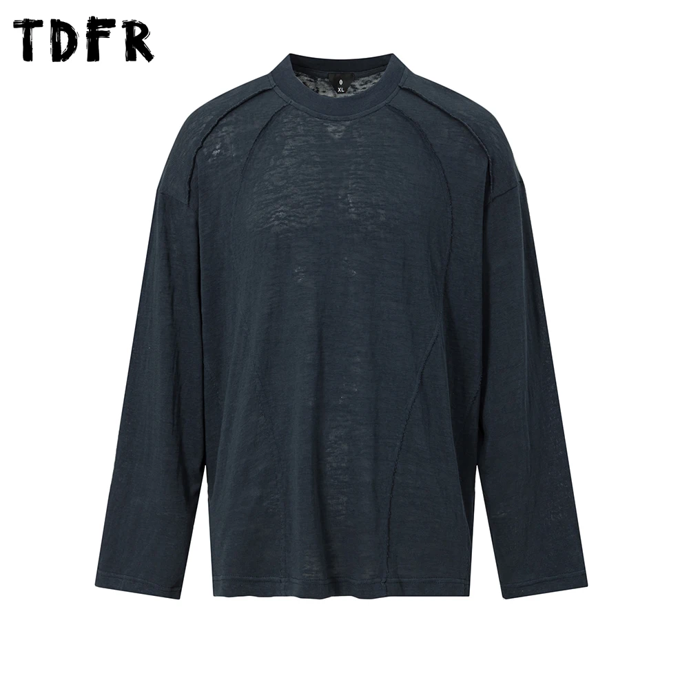 

Solid Color Spliced Long Sleeve T-shirt Mens Autumn Casual Simple Loose Crew Neck Raglan Sleeve Tshirt Man