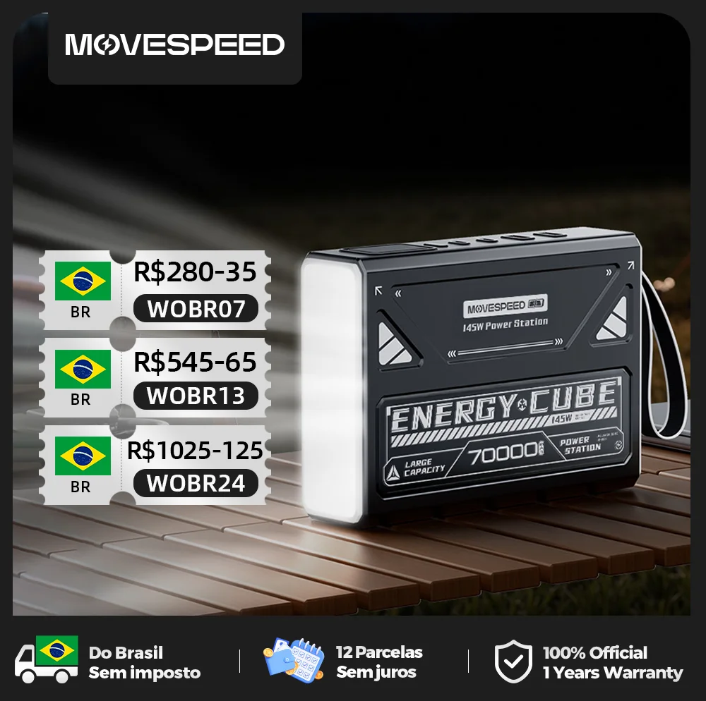 Bateria Externa MOVESPEED Z70Pro 70000mAh 140W PD com Carregamento Rápido e Lanterna para Laptop e Acampamento ao Ar Livre