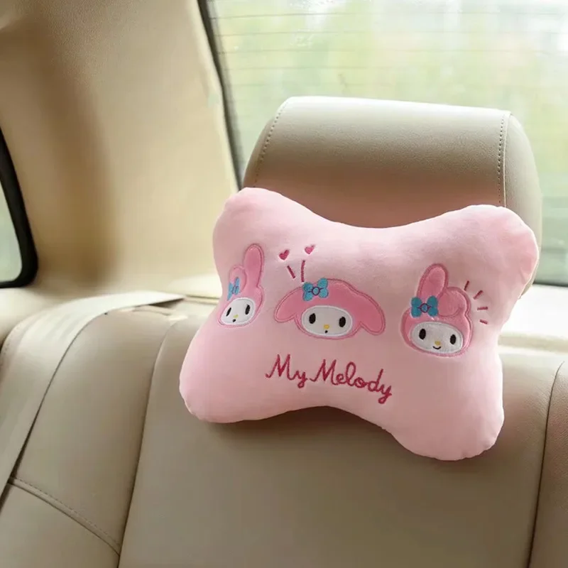 MINISO Sanrio Melody Kuromi Kawaii Anime Plush Car Headrest Cute Cartoon Car Neck Pillow Soft and Comfortable Car Accessories