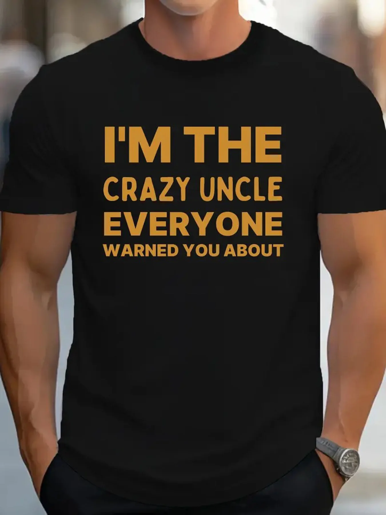 A Crazy Uncle Warning Pure Cotton Men's T-shirt Comfortable Fit Exquisite Pattern Printing, Round Neck High Street Pure