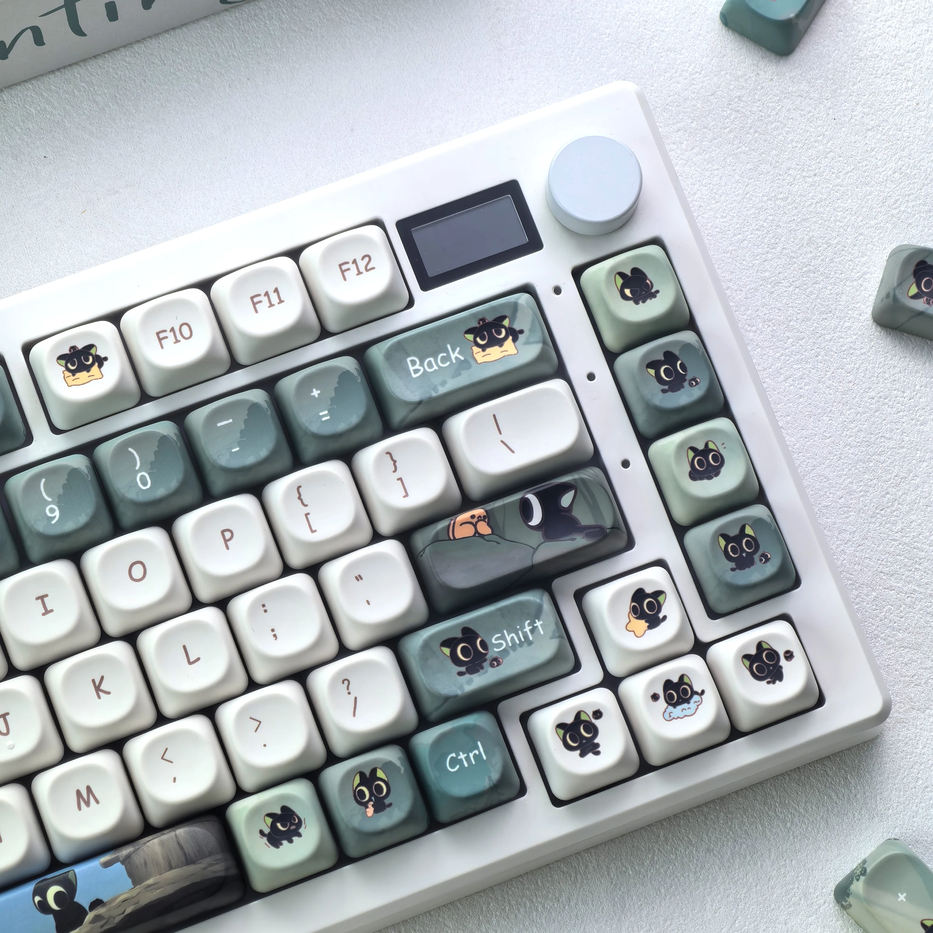 MAIMOOO Keycaps Green White Cute Little Black Cat Moa Cherry Pbt Custom Diy Aula Ajazz Mechanical Keyboard Keycaps