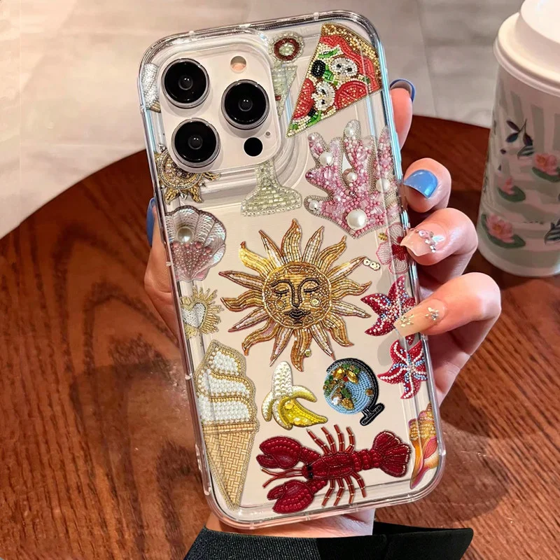 Clear Sun Marine Floral Eyes Phone Case for IPhone 18 16 17 15 14 13 12 11 Pro Max XR XSMAX 7 8 Plus Anti Fall Soft TPU Cover