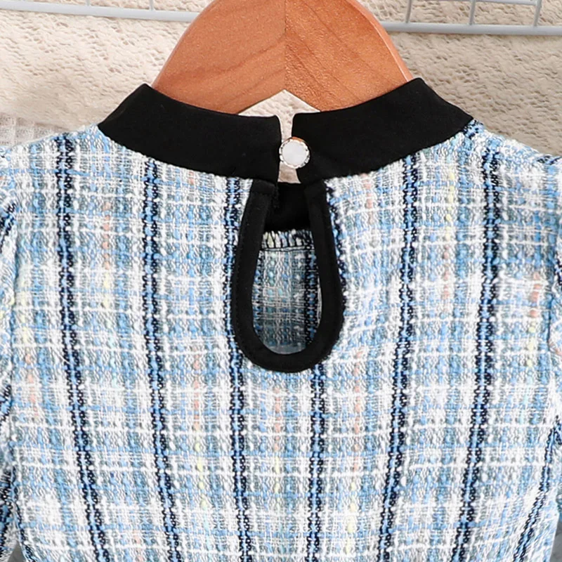 2025 خريف جديد للأطفال 4-7 سنوات بنات كم طويل مع عطر صغير باللون الأزرق فستان عطلة أنيق #4