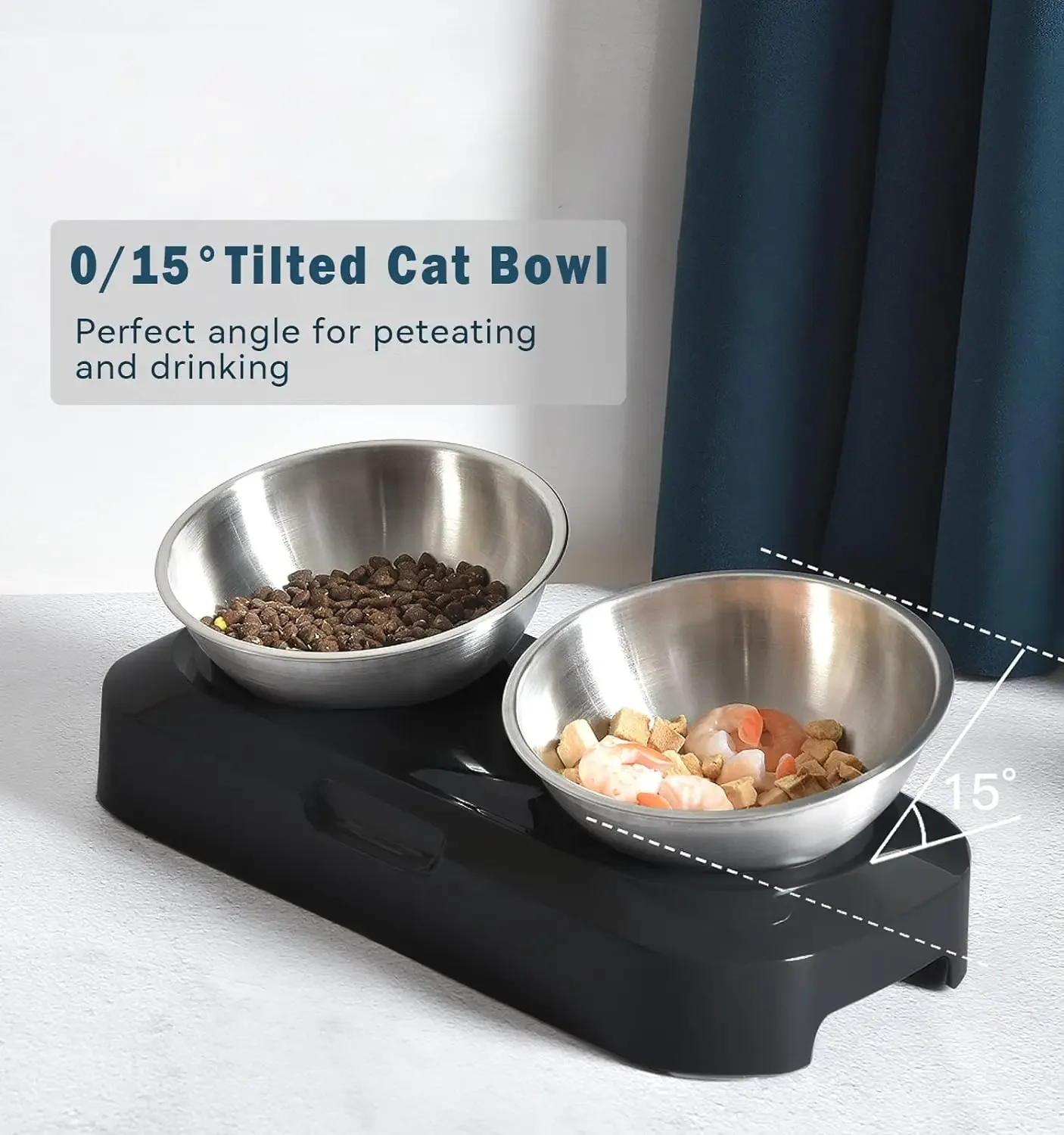 Cat bowl water Stainless steel food set with spill-proof base, elevated design, anti-vomiting cat bowl set water bowl for cats