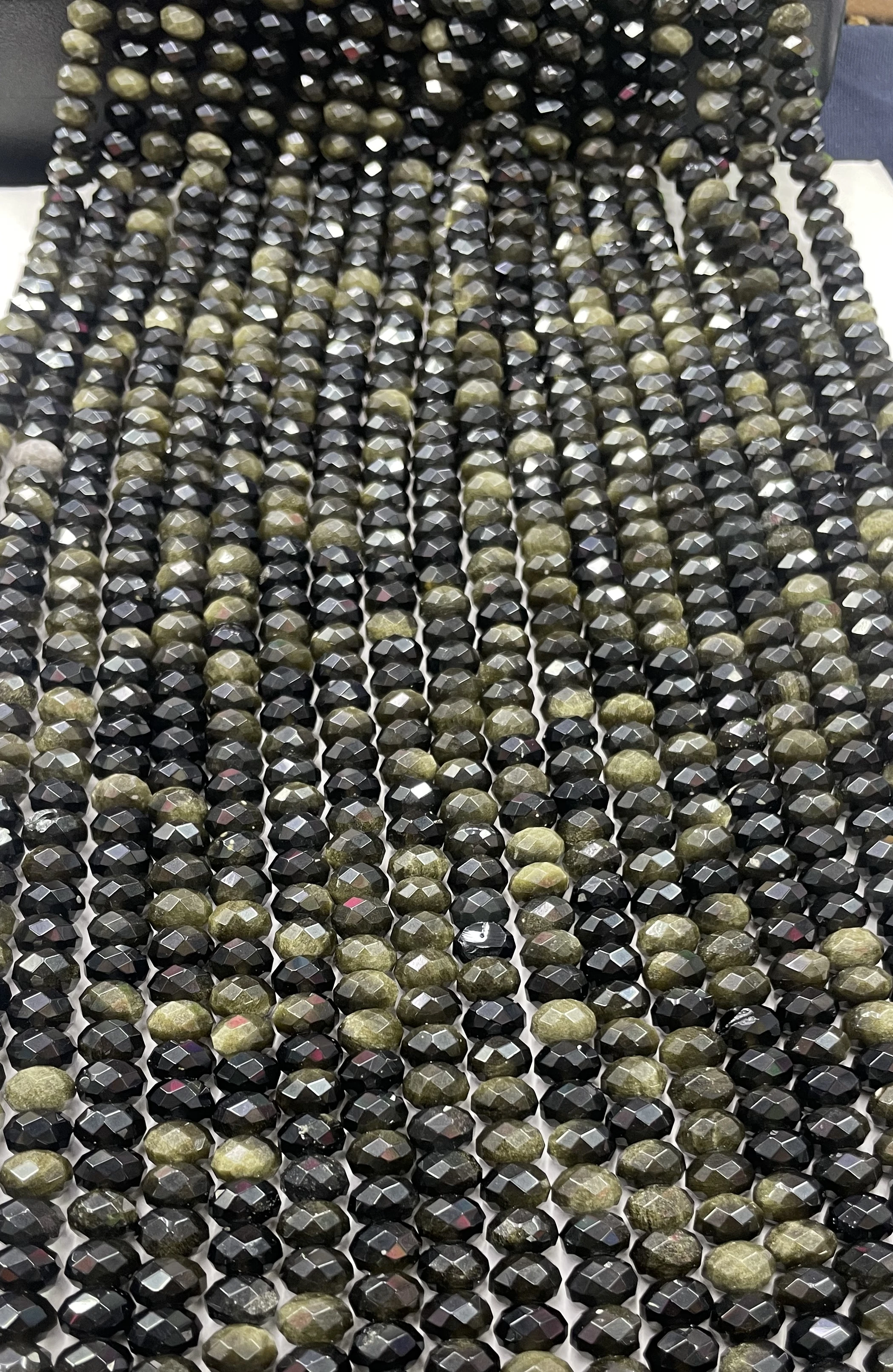 Natural Gold Sheen Obsidian faceted Rondelle beads 5x8mm Length Dagree 39cm