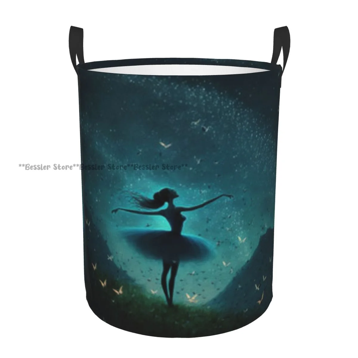 

Laundry Basket Ballerina Dancing With Fireflies Round Storage Bin Collapsible Hamper Clothes Bucket Organizer