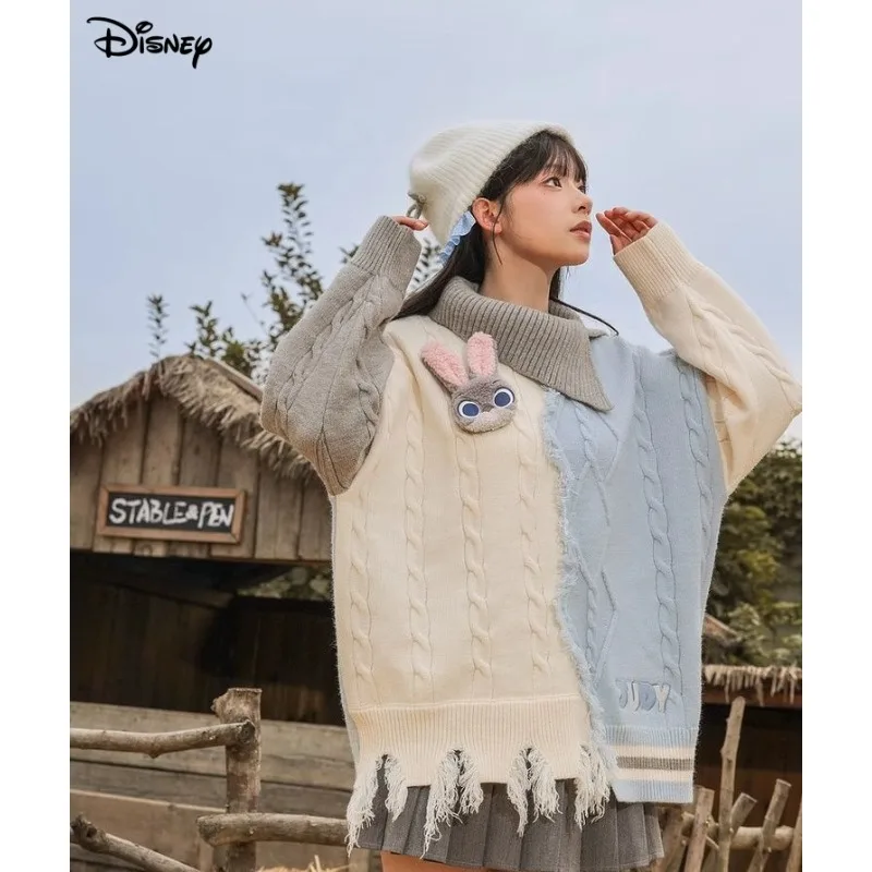 ديزني الكرتون لطيف جودي هوبس الفتيات الخريف والشتاء تويست سترة تريكو Crossbody طوق اللون حجب الحلو أنيق #1