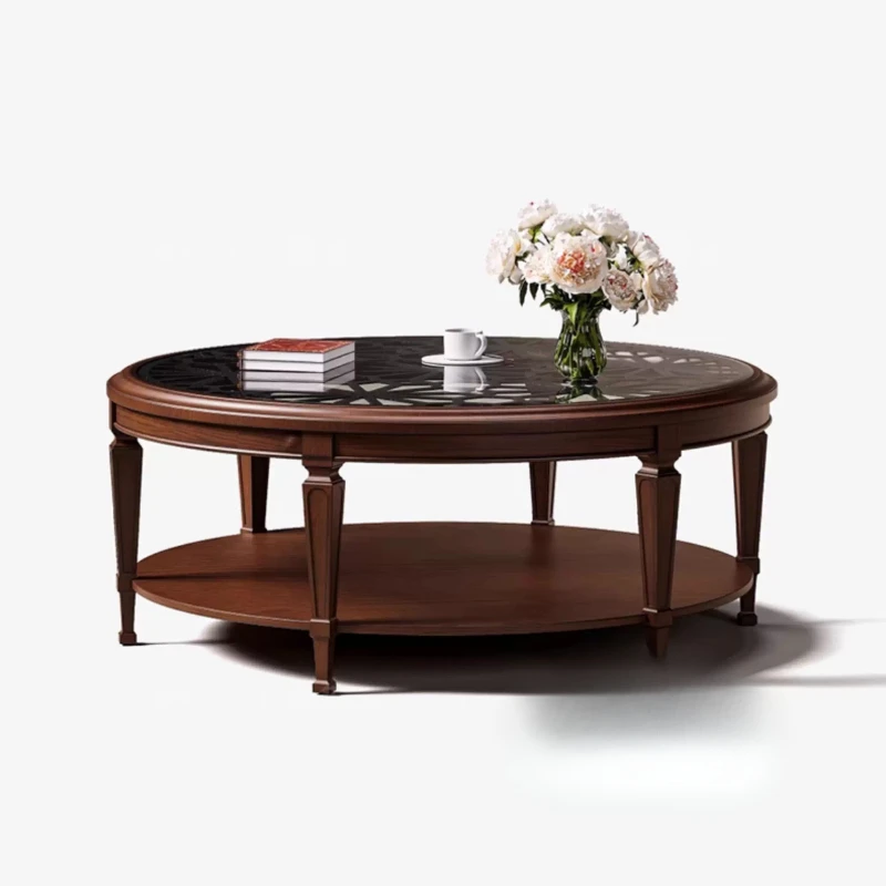 

Coffee table French antique style coffee table solid wood round glass American style