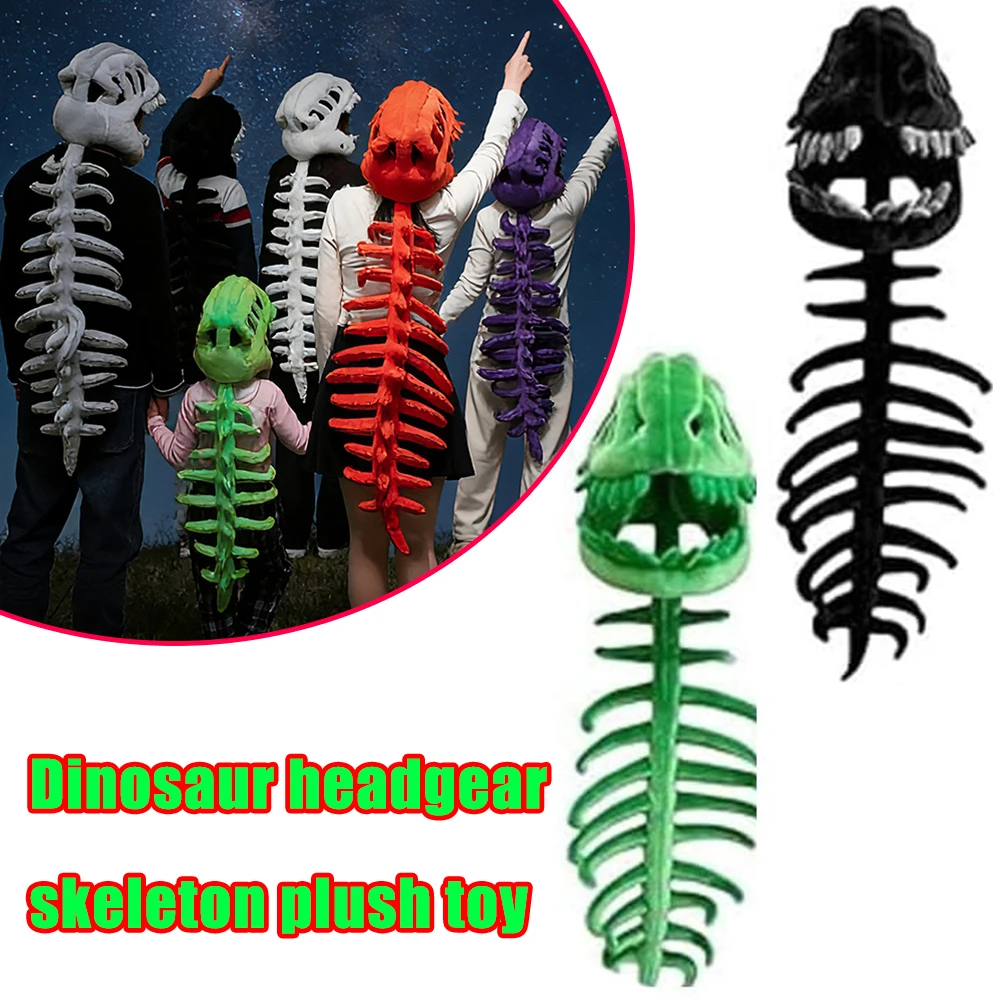 Plush Dinosaur Head Cover Skeleton Hat Cosplay Dress Up Bone Doll Funny Stuffed Toy Surprise Birthday Gift for Girlfriend