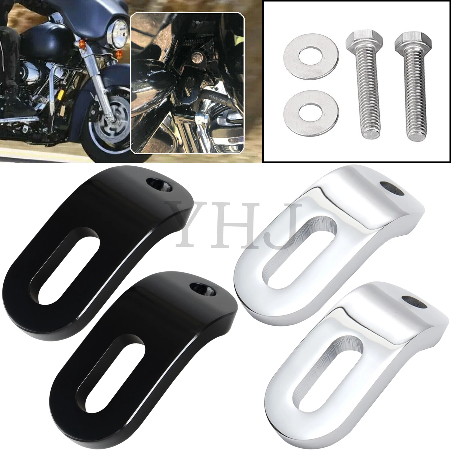 

Aluminum Touchless Tie-Downs Brackets For Harley Motorcycle Touring Electra Street Road Glide King FLHR 1995-2017 Black/Chrome