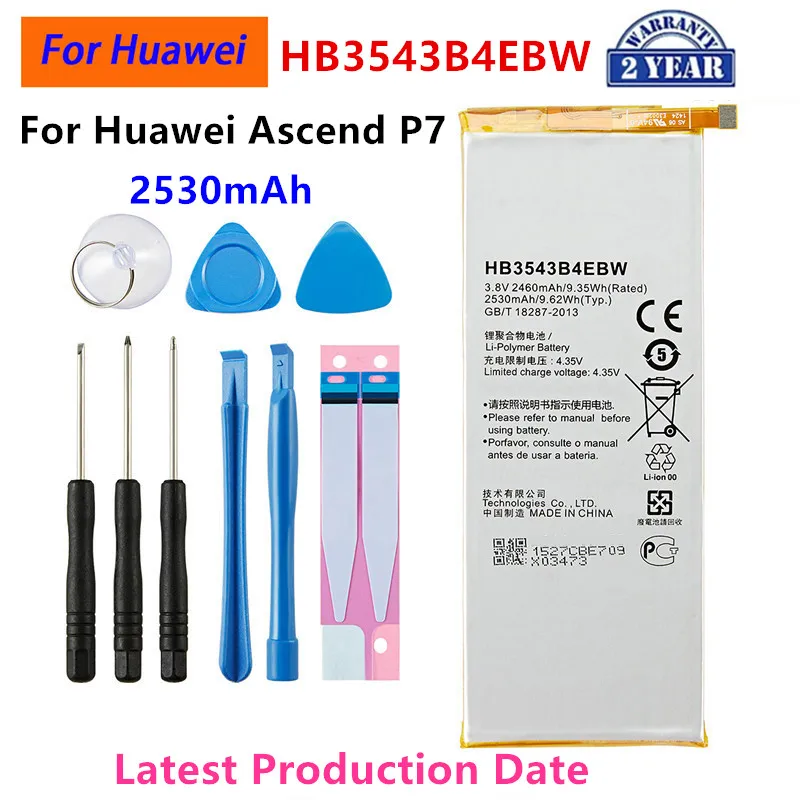 

100% Orginal HB3543B4EBW 2530mAh Battery For Huawei Ascend P7 L07 L09 L00 L10 L05 L11 Replacement Batteries +Tools