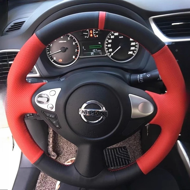 

For Infiniti FX FX35 FX37 FX50 Nissan Juke Maxima 2009-2014 Hand Stitched black red Genuine Leather car Steering Wheel Cover