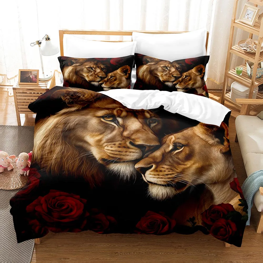 Lion Animal Bedding Set 3D Digital Printing 2-3 Piece Set (No Core) Suitable for Bedroom Duvet Cover Set Gift For Birthday