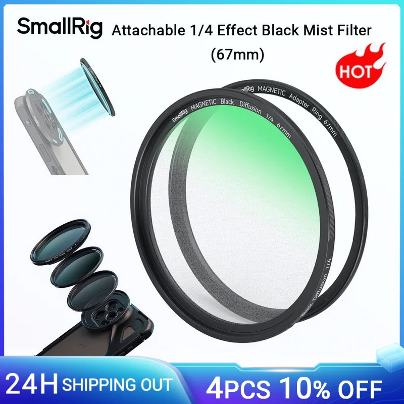 SmallRig Attachable 1/4 Effect Black Mist Filter (67mm) With 67mm Threaded Filter Ring for Portrait Photography/Video/Vlog -4583