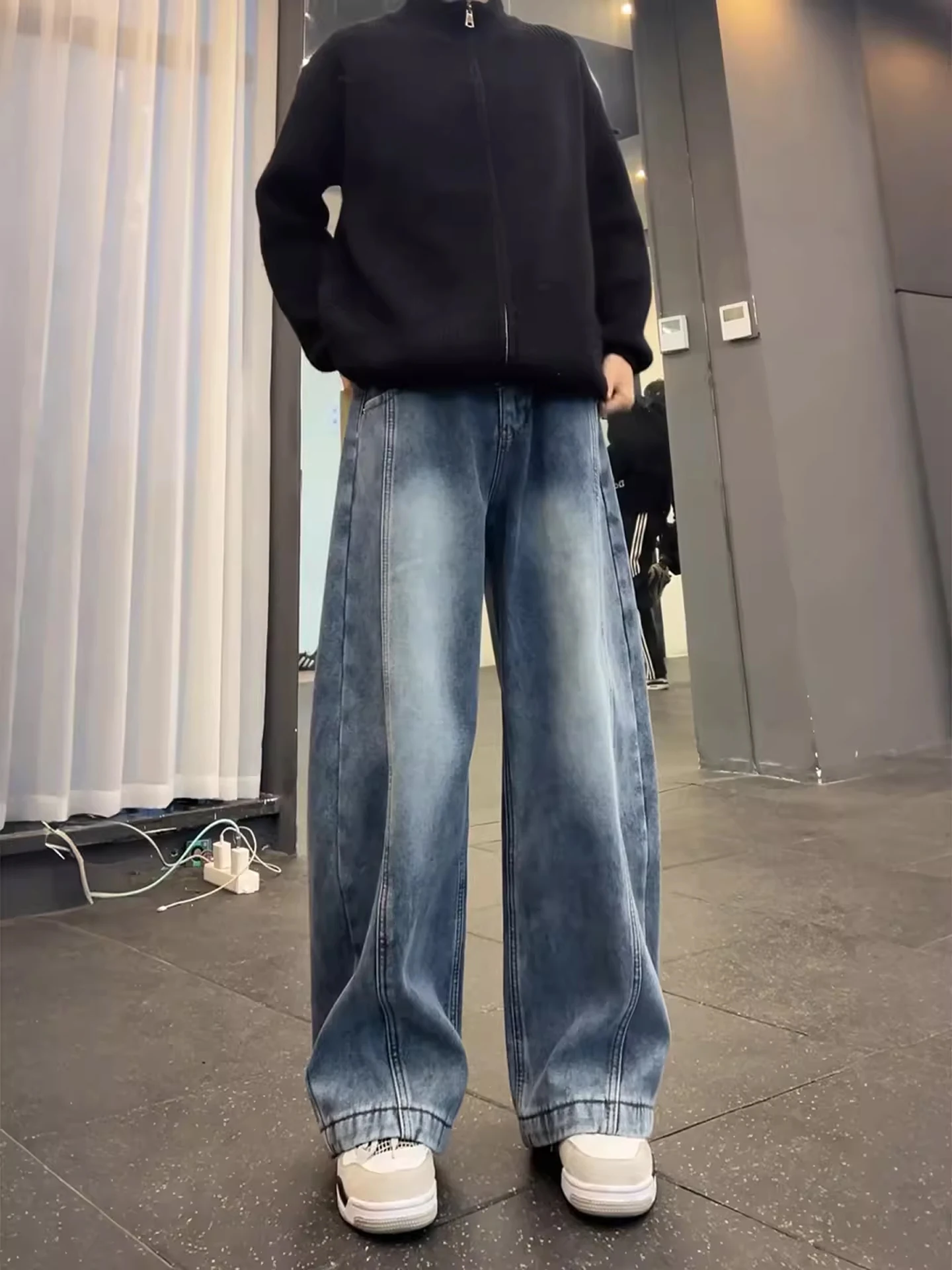 

Джинсы Waed American High Street прямого кроя для мужчин и женщин, осенне-зимние, модные, Cleanfit, Slim Fit, повседневные