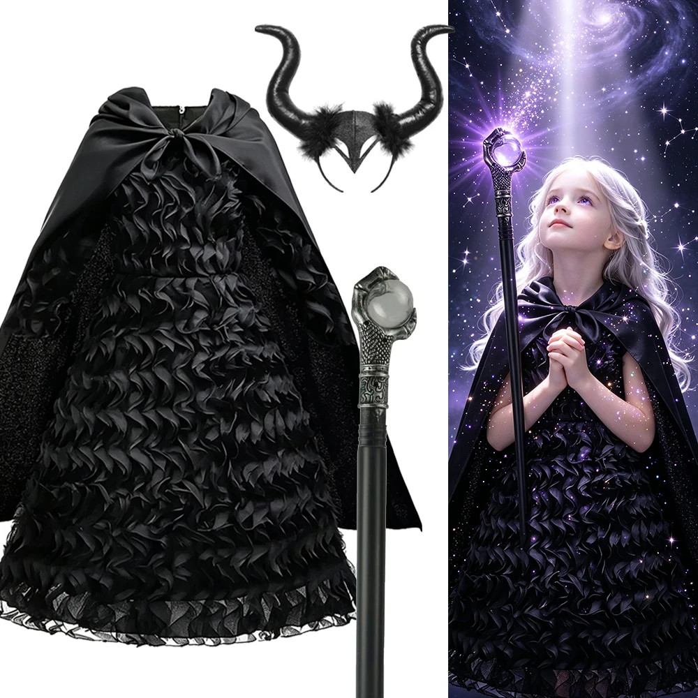 Black Witch Costume Girls Halloween Costumes Kids Princess Dress 3 4 5 6 7 8 9 10 11 12Years